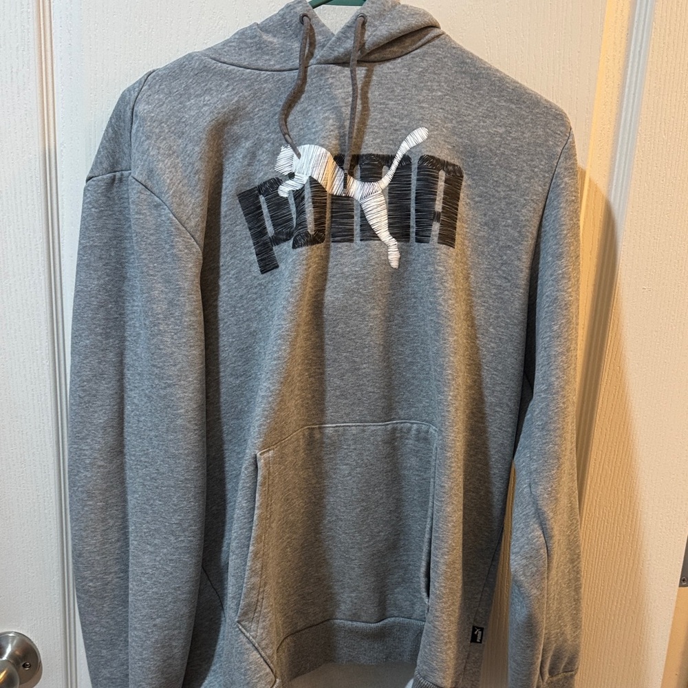 Puma Gray Hoodie with Black & White Logo Print